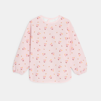 مريلة للأنشطة مطبوع عليه زهور، وردية اللون، للطفلة الصغيرة